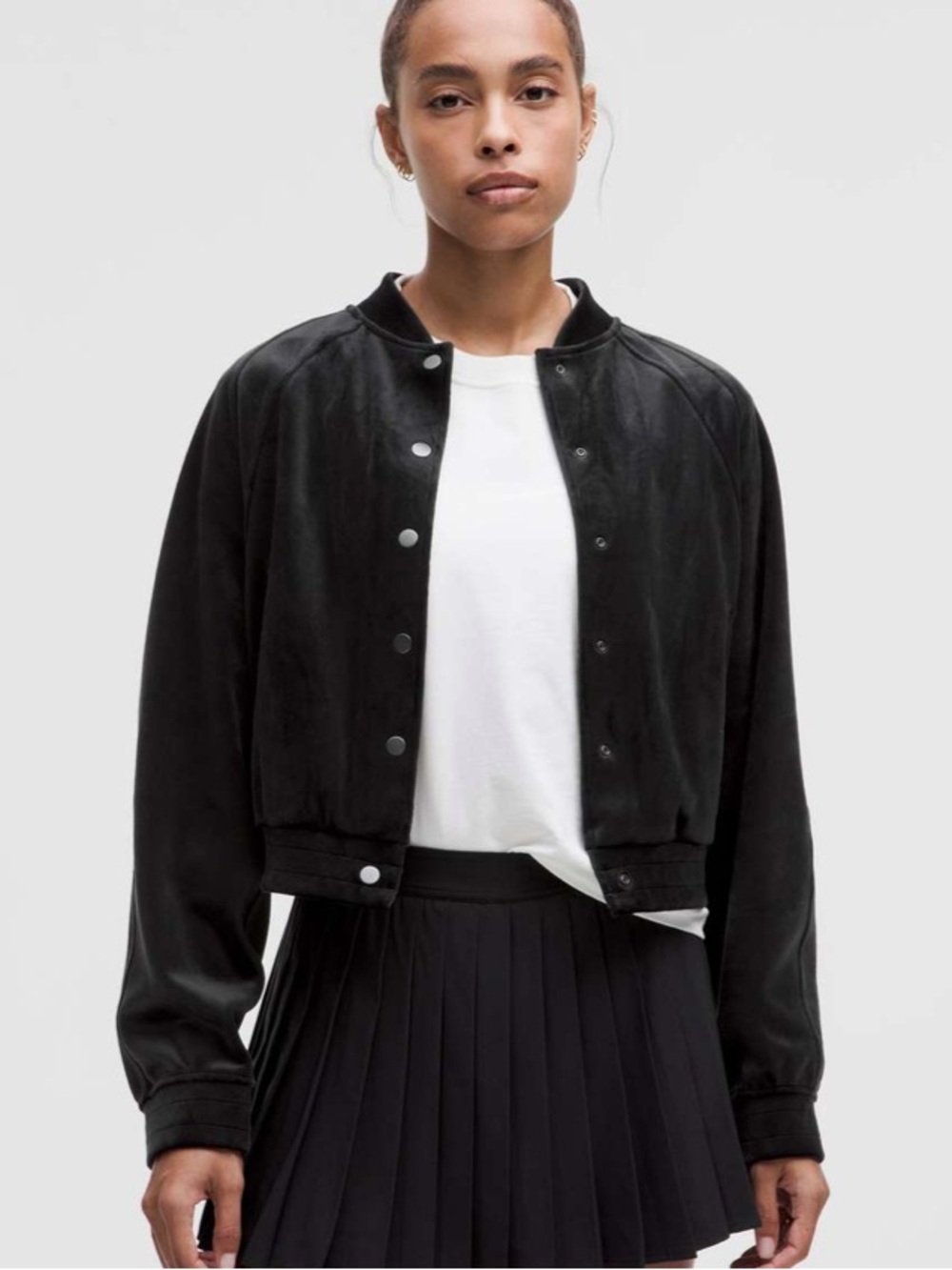 lululemon🍋 Black Velvet Scuba Varsity Jacket Size Medium NWT “Softtttt🖤”